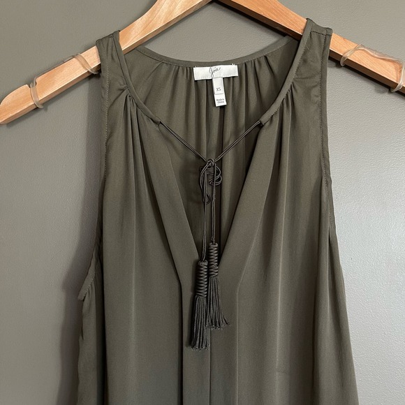 Joie Airlan Tank Top Sz XS Silk Tassel Sleeveless Blouse Olive Army Green Sheer - Picture 8 of 16